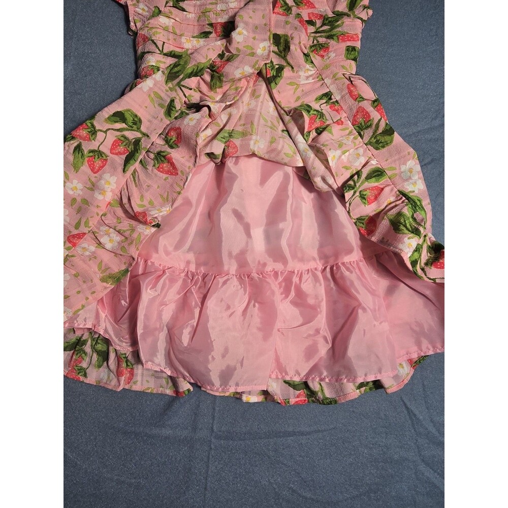 Toddler Girls Pink Strawberry Print Flutter-Sleeve Smocked Dress Sz 4 - Picture 2 of 11